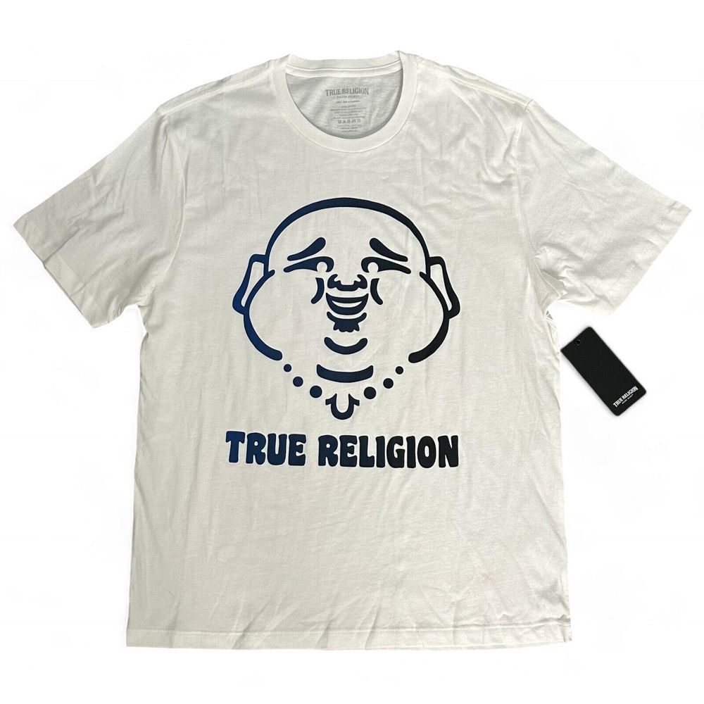 True Religion Buddha in a Box Cotton Optic Ombre Buddha Face White Shirt Size L